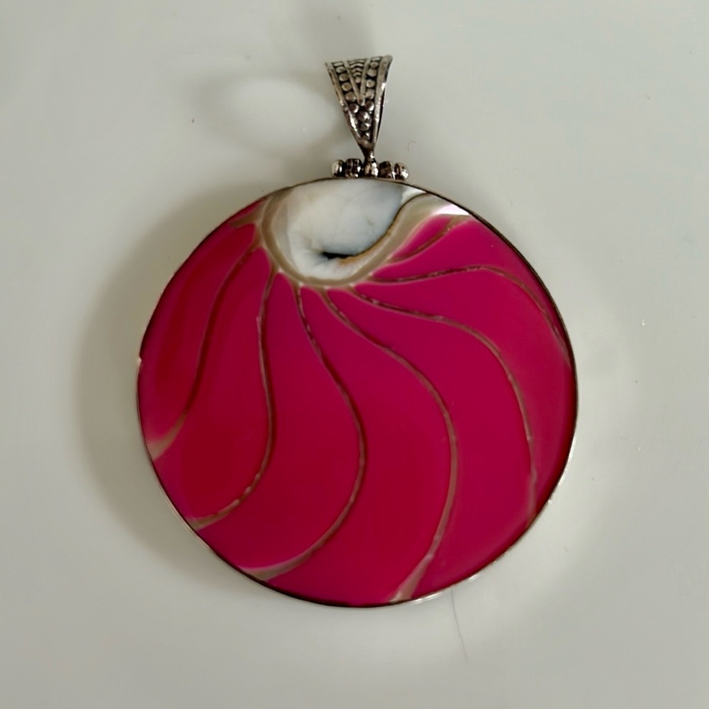 Large Pink Enamel & Shell Pendant